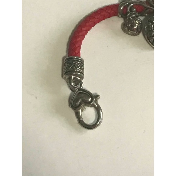 Vintage Red Rope Bracelet Silver Heart Charms Ornate Detail Valentines Day - Picture 4 of 4
